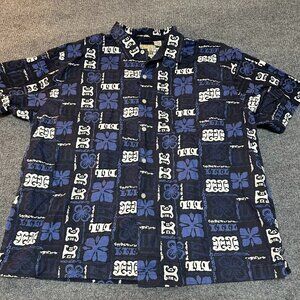 Floral Magnum PI Hawaiian Shirt sz XL 60s Style Aloha Blue White Cotton A.E Surf